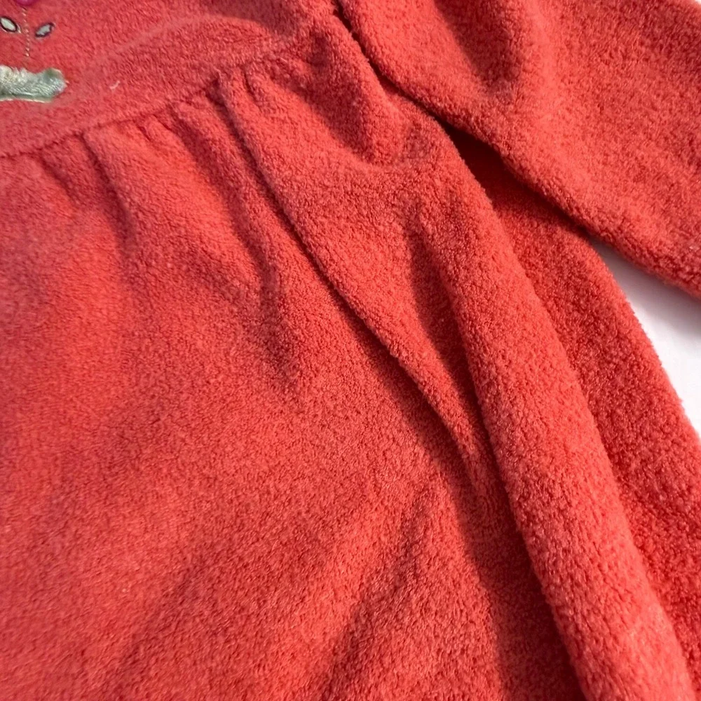 Vintage Y2K Carters Girls Fleece Coral Jumpsuit Floral Heart embroidered 12-18m